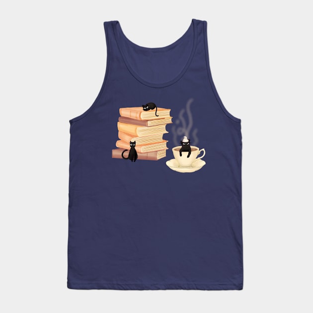 Coffee, Cats, and Books Tank Top by rachelleybell